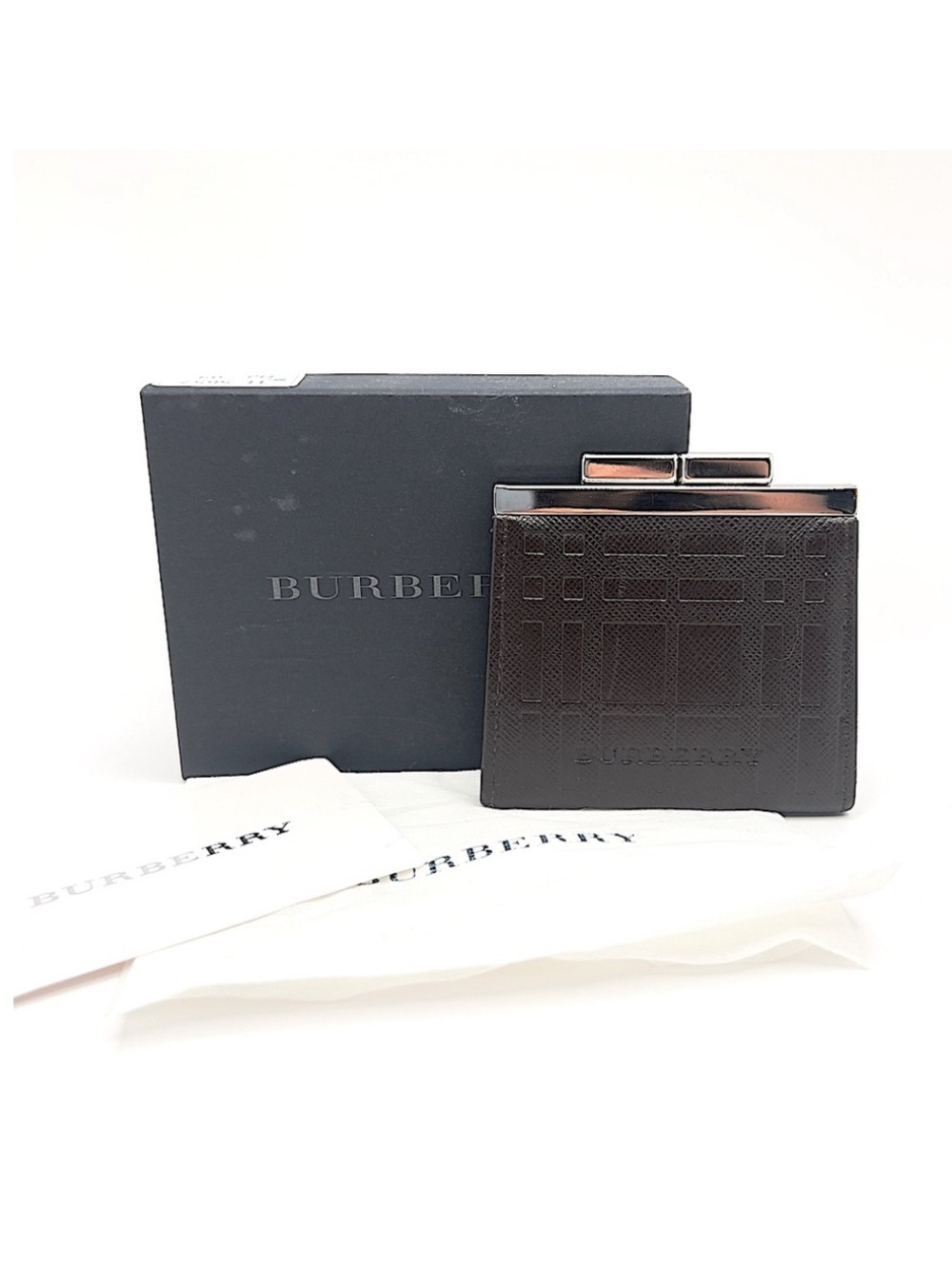 Authentic Burberry Brown Check Leather Snap Closure Coin Pouch Wallet W/ Box